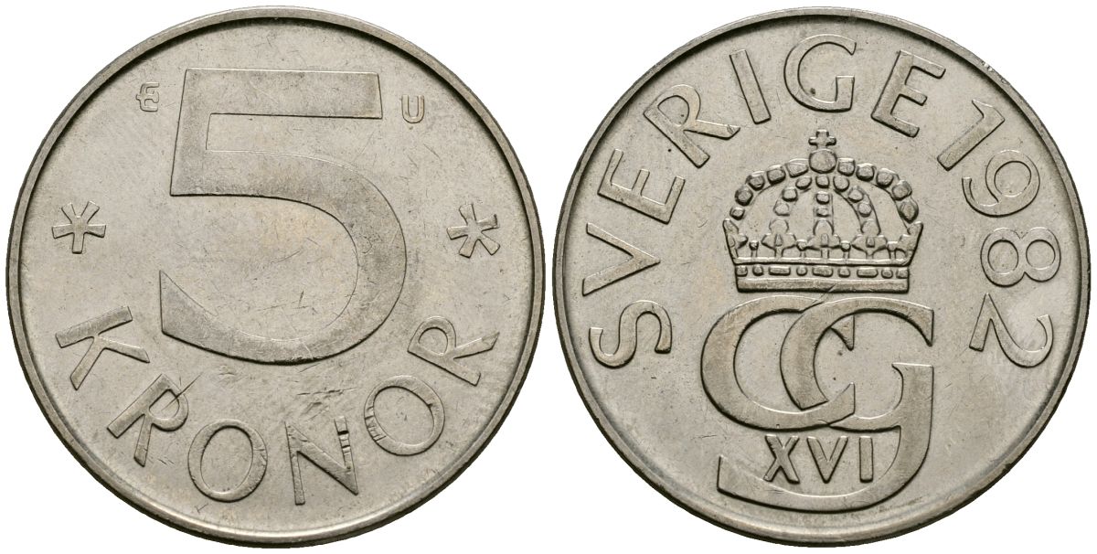 Швеция 5 крон 1982 Карл XVI Густав (1973- ) KM 853 медно-никель 4171-1157