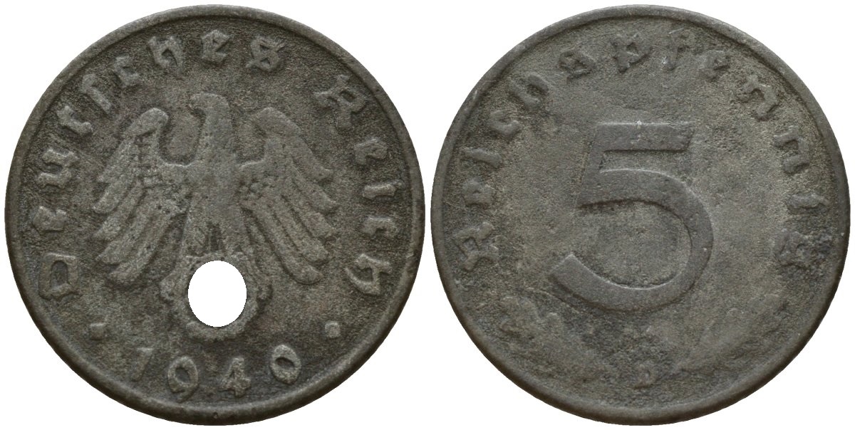 Германия 5 рейхспфеннигов 1940 D KM 100, J. 370 цинк 4154-938