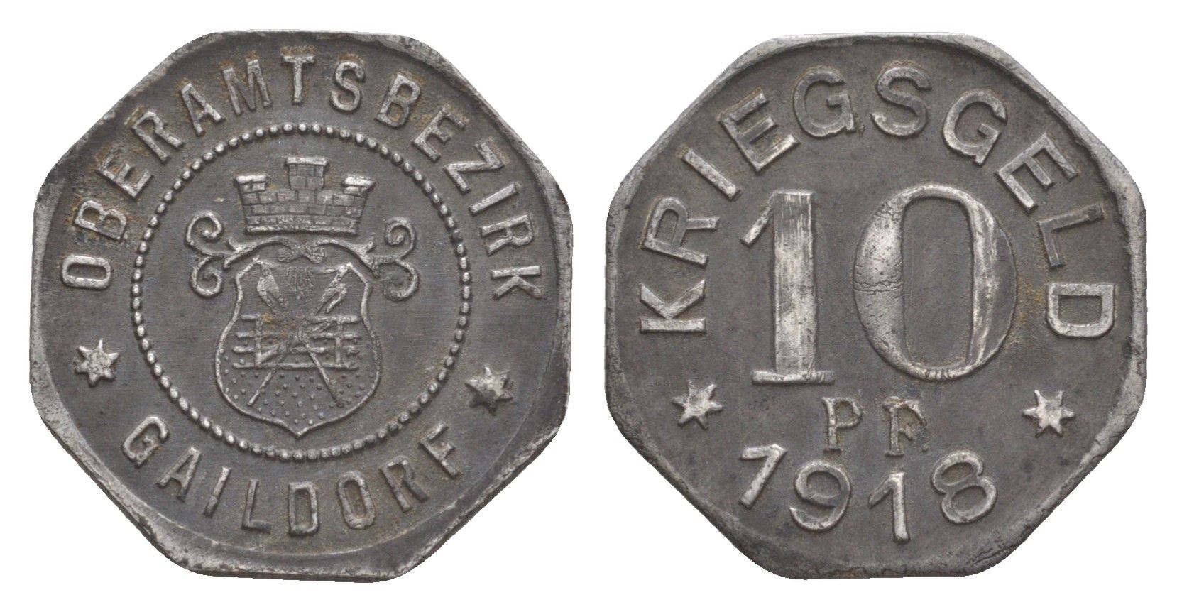 Гайльдорф 10 пфеннигов 1918 Funck 149.2, Men05 8664.2, Men18 10784.2 железо 4636-762