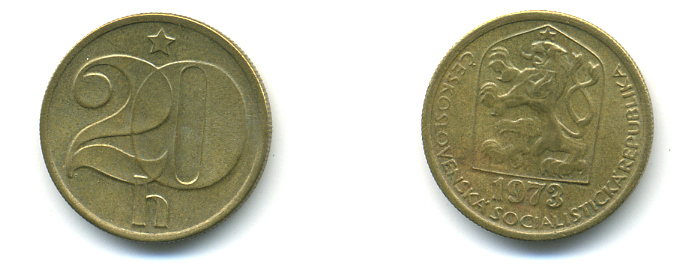 Чехословакия 20 геллеров 1973 KM 74 латунь 89-1813