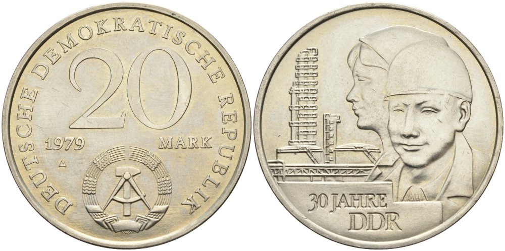 ГДР 20 марок 1979 A, 30 лет образования ГДР J. 1573, KM 75 медь никель цинк 4558-633