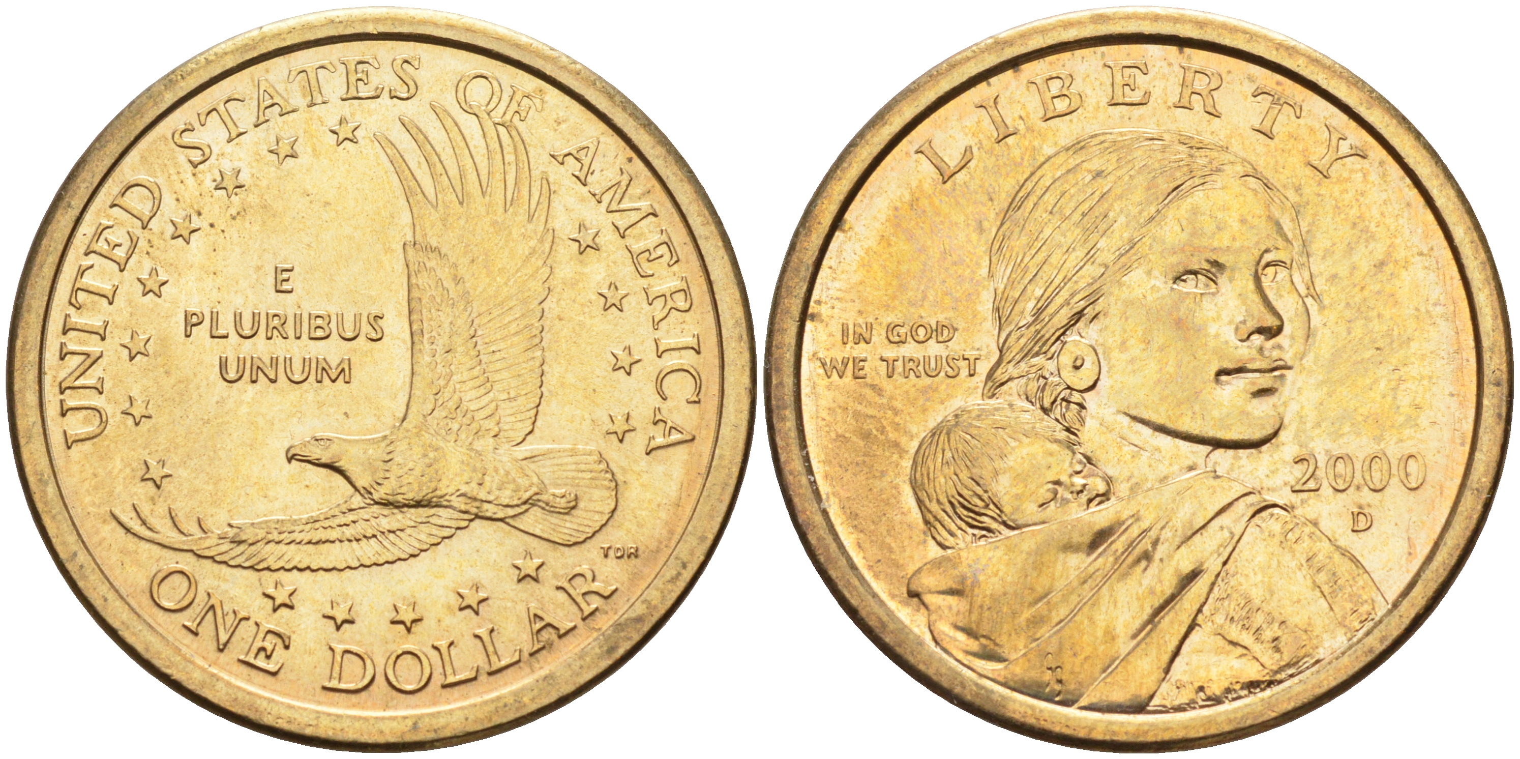 США 1 доллар 2000 Р, индианка Сакагавея KM 310 медь с марганцево-латунным покрытием 63-1145