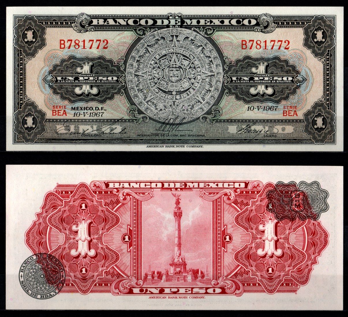 Мексика 1 песо 1967 Pick 59 j бумага aUNC 7198-14-2-1