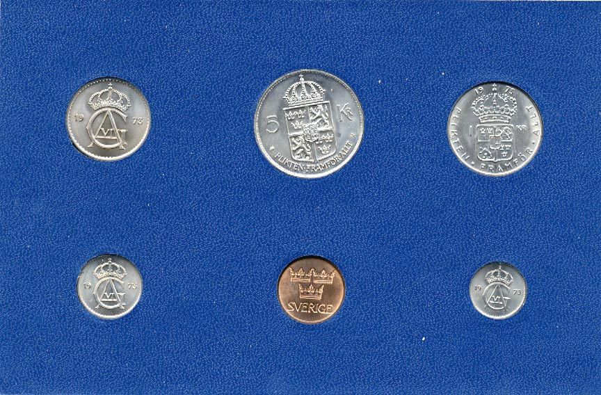 Швеция набор монетного двора из 6 монет 1973 в картоне, Густав VI Адольф (1950-1973) KM MS1 UNC 7-5-7-209