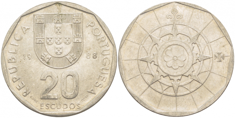 ПОРТУГАЛИЯ 20 ЭСКУДО 1988 INCM KM 634.1 медно-никель 3718-436