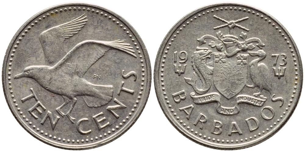 Барбадос 10 центов 1979 смеющаяся (Ацтекская) чайка KM 12 медно-никель 4396-1168