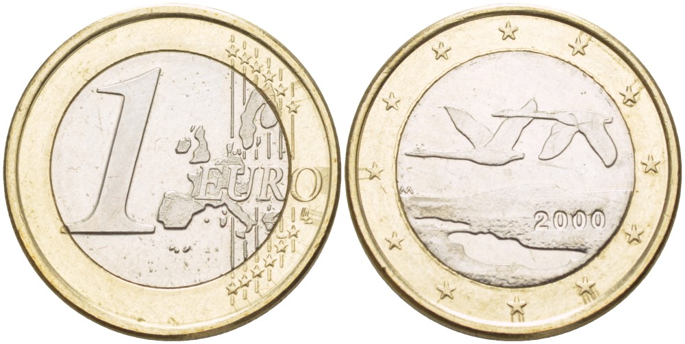 ФИНЛЯНДИЯ 1 ЕВРО 2000 М KM 104 биметалл 180-1116