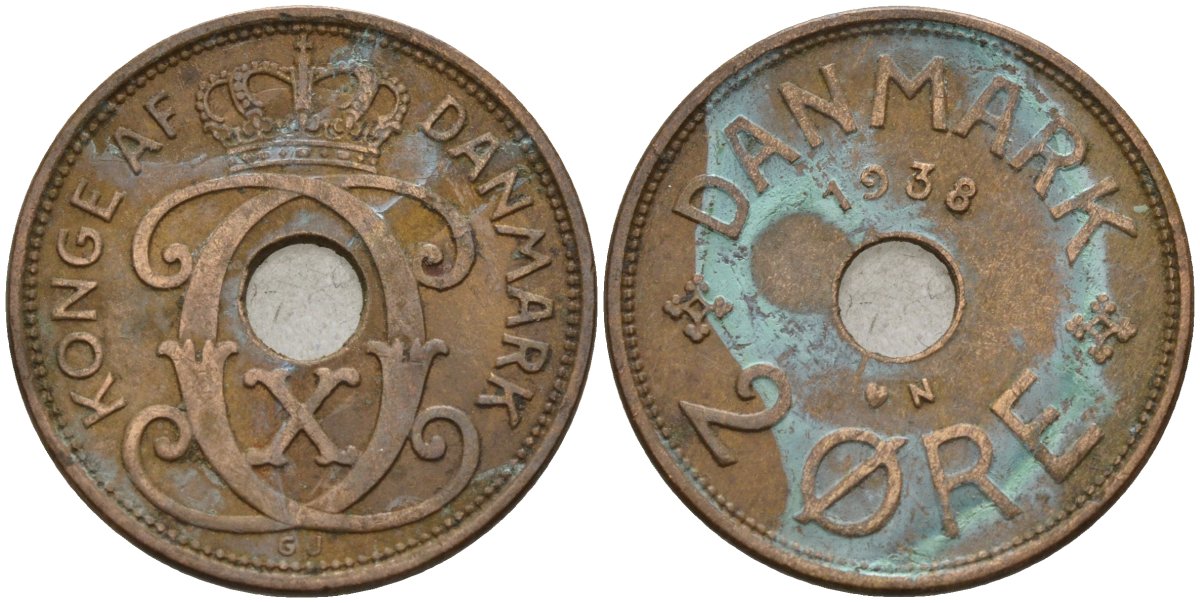 Дания 2 эре 1938 Кристиан X (1912-1947) KM 827 бронза 4147-528