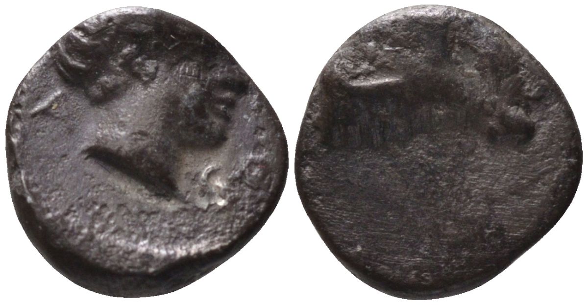 Древняя Греция, Кария, Галикарнас гемиобол 400 - 340 гг. до н.э. голова Аполлона / голова барана, 0,43 гр SNG Helsinki 873; SNG Kayhan 996 серебро 1073-9-73