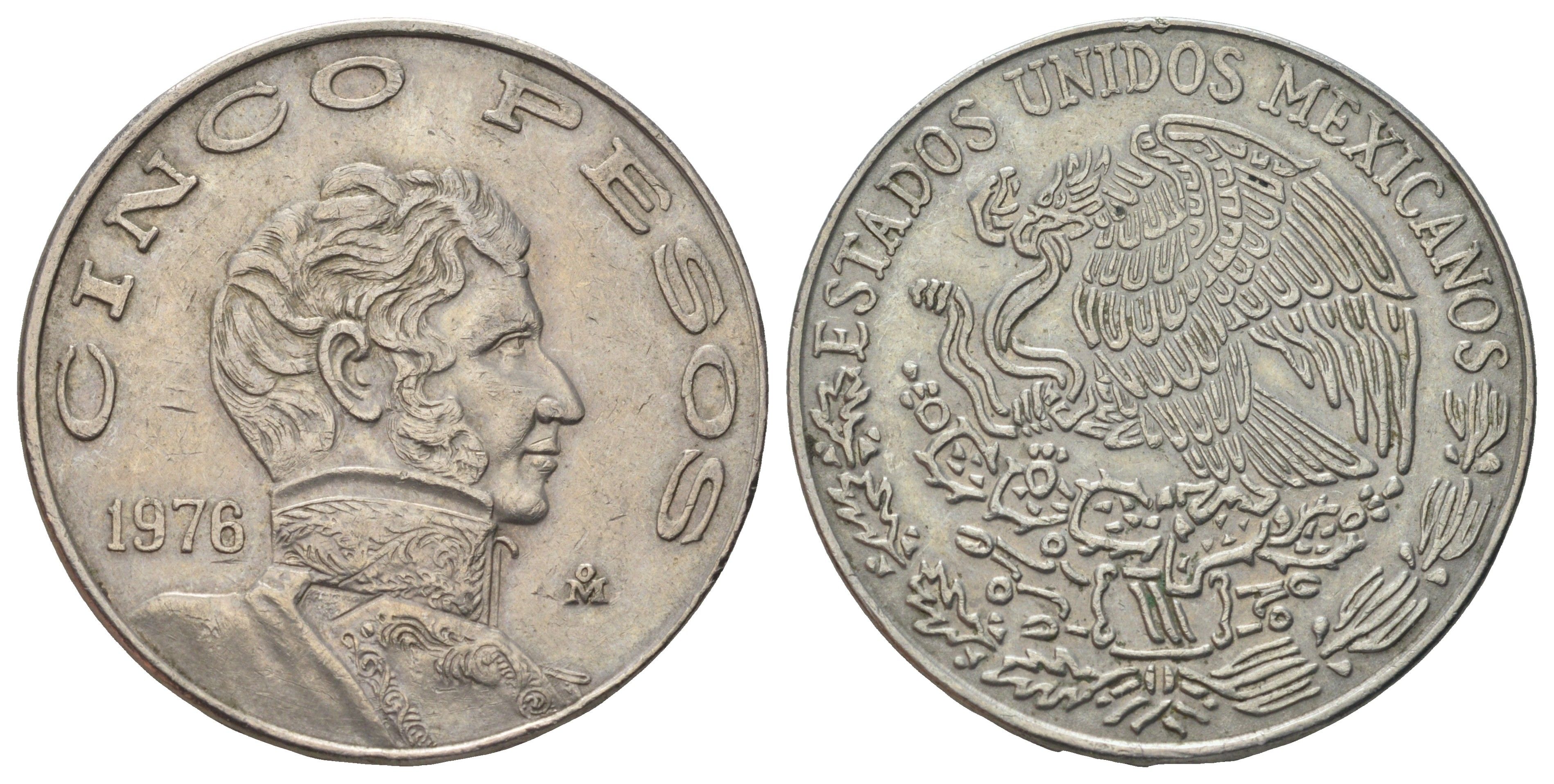 Мексика 5 песо 1976 Mo, Винсенте Герреро KM 472 медно-никель 4587-632