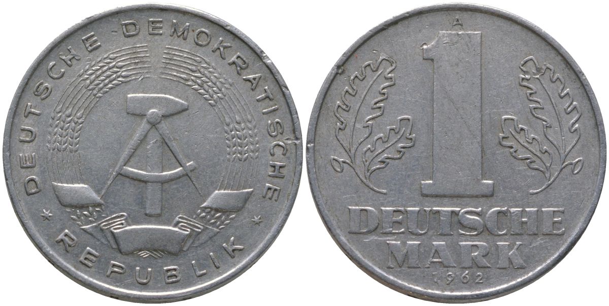 ГДР 1 марка 1962 A KM 13 алюминий 186-1017