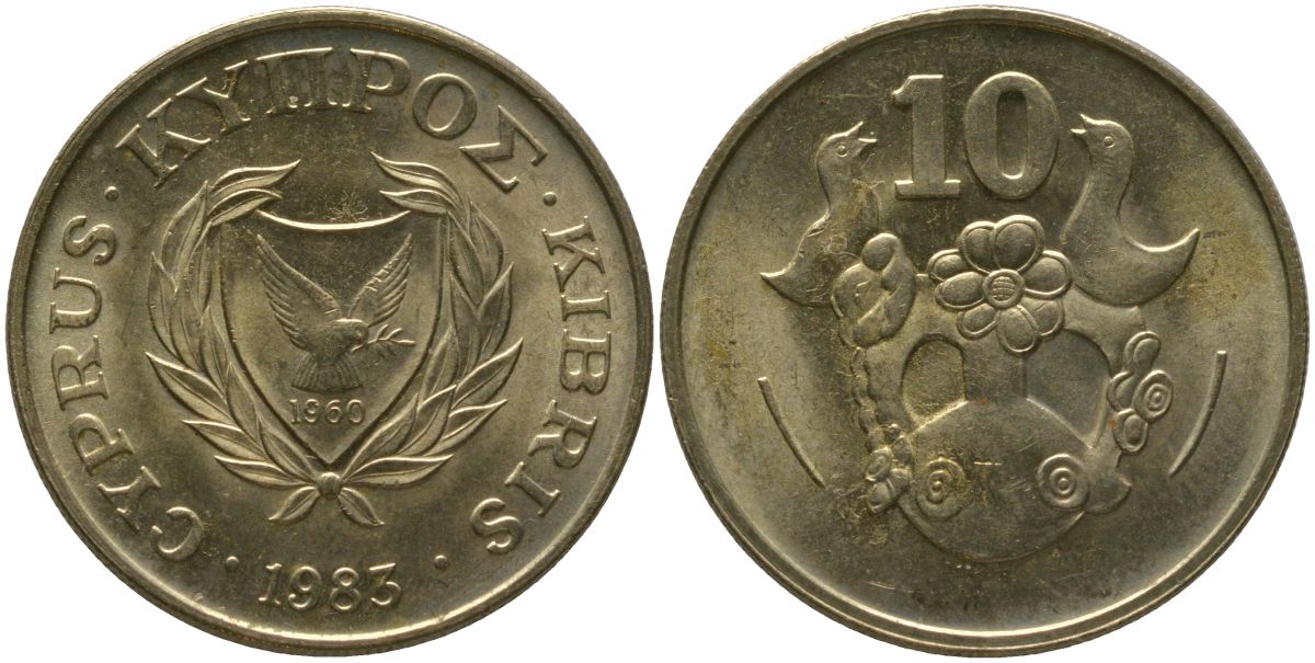 Кипр 10 центов 1983 KM 56.1 никель латунь aUNC 4401-1246