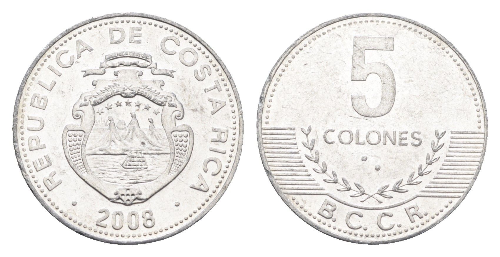 Коста-Рика 5 колонов 2008 KM 227b алюминий aUNC 4664-752