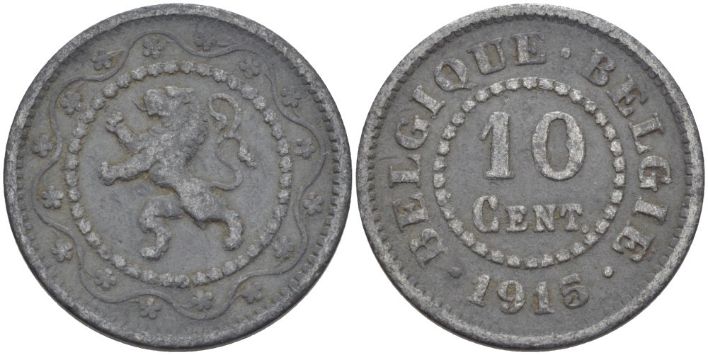 БЕЛЬГИЯ 10 САНТИМОВ 1915 ГЕРМАНСКАЯ ОККУПАЦИЯ KM 81 цинк 31-1232