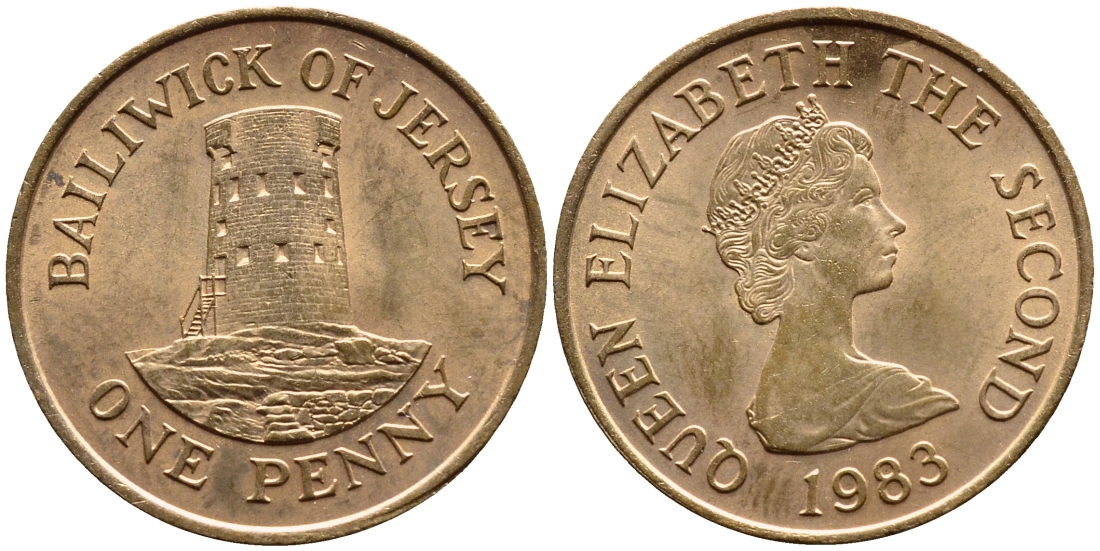 ДЖЕРСИ 1 ПЕННИ 1983 СМОТРОВАЯ БАШНЯ НА ОСТРОВЕ СЕНТ-КЛЕМЕНТ KM 54 бронза 26-432