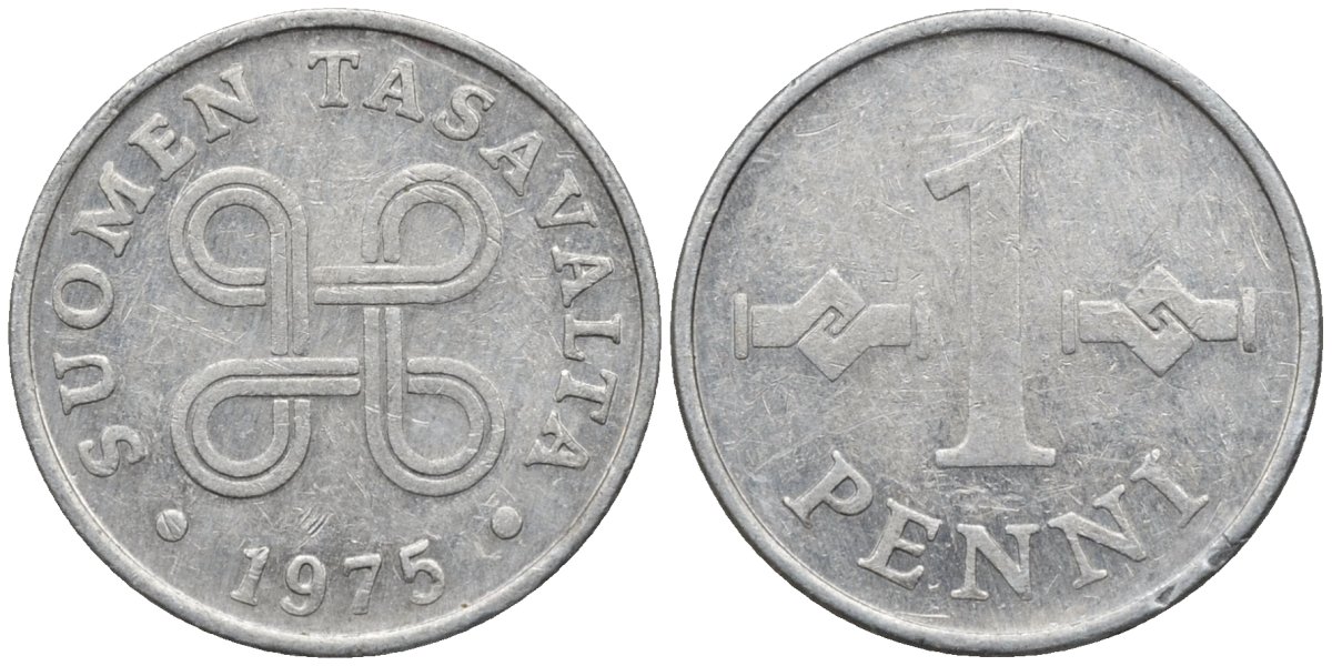 Финляндия 1 пенни 1975 KM 44а алюминий 4594-157