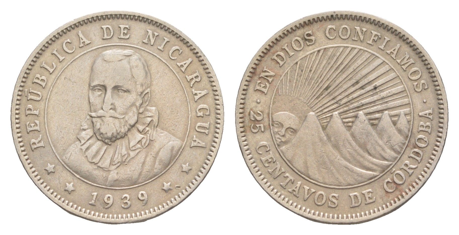 Никарагуа 25 сентаво 1939 KM 18.1 медно-никель 4641-235