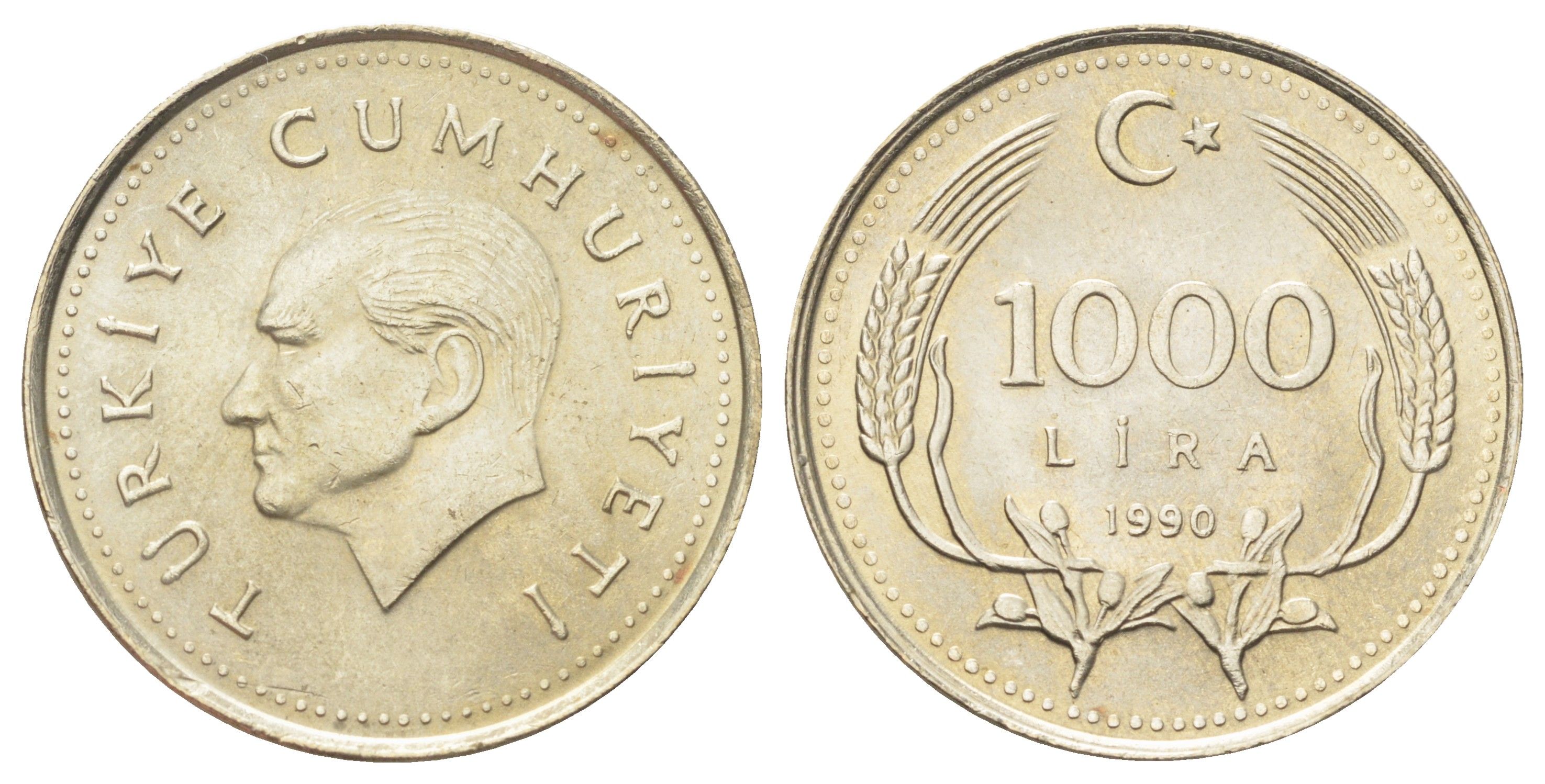 Турция 1000 лир 1990 Кемаль Ататюрк KM 997 медь никель цинк UNC 4699-1247