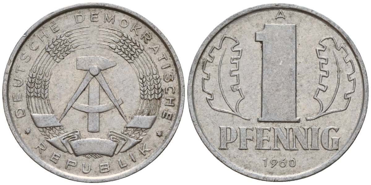 ГДР 1 пфенниг 1960 A KM 8.1 алюминий 39-468