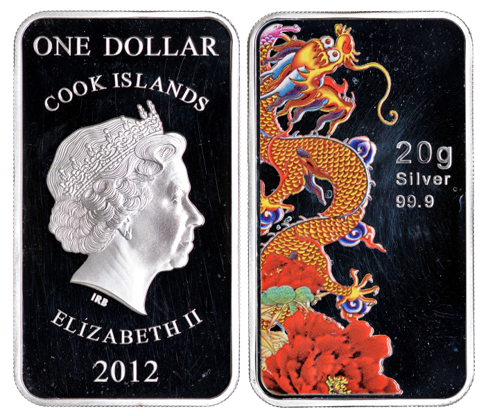 Острова Кука 1 доллар 2012 год дракона, дракон, цветная эмаль KM NEW серебро PROOF 11-076-32