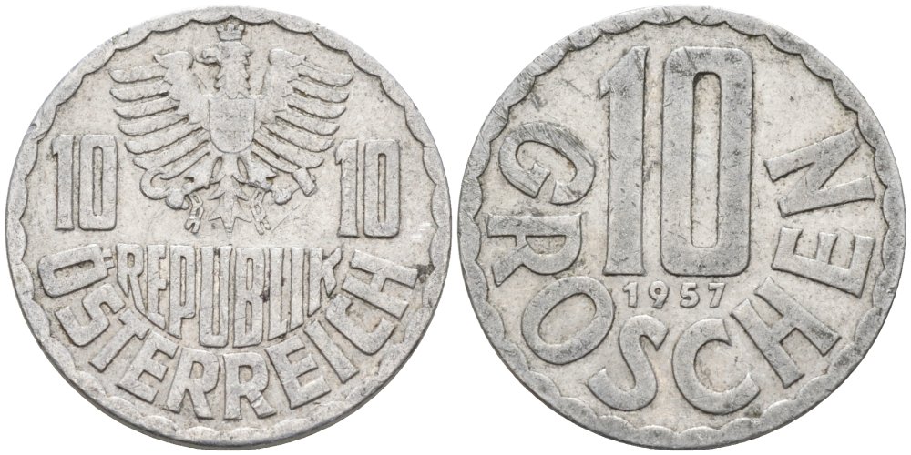 Австрия 10 грошей 1957 KM 2878 алюминий 4567-1021