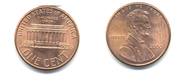 США 1 ЦЕНТ 2000 ЛИНКОЛЬН KM 201b цинк плакированный медью 86-425