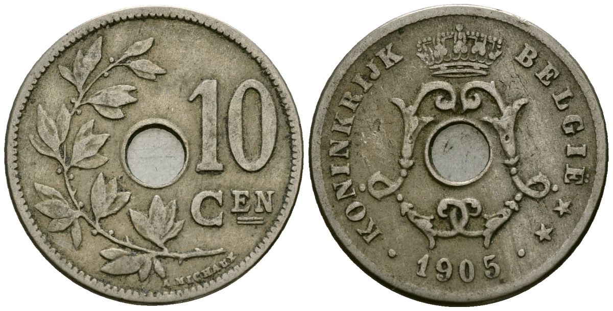 Бельгия 10 сантимов 1905 Belgie KM 53 медно-никель 4172-1212