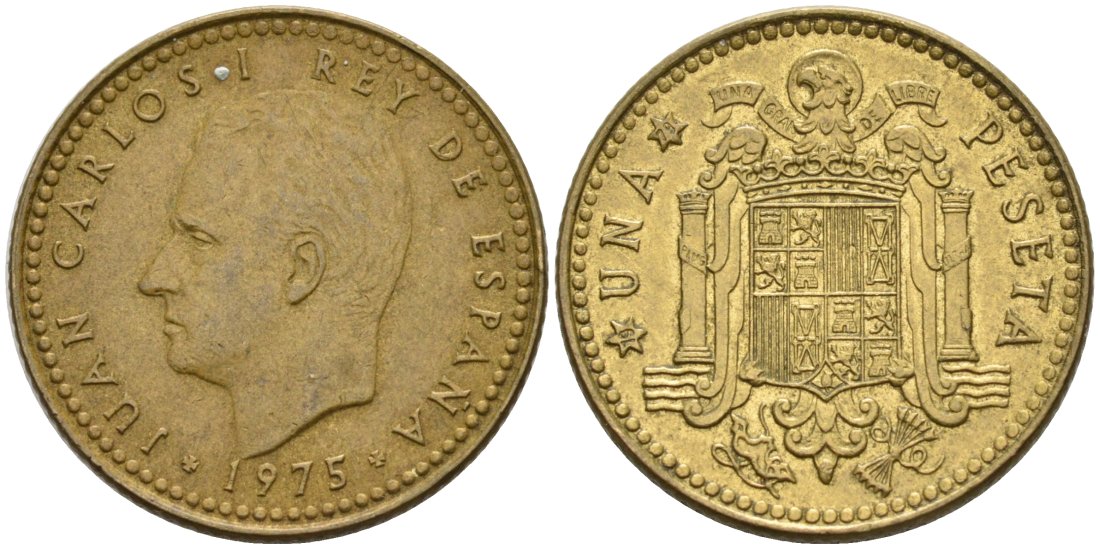 Испания 1 песета 1975 (79) Хуан Карлос I (1975-2014) KM 806 алюминиевая бронза 4573-924