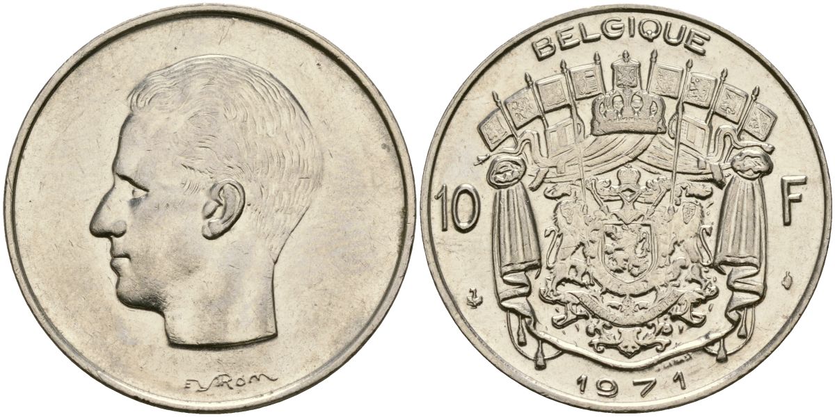 Бельгия 10 франков 1971 Belgique, Бодуэн I (1951-1993) KM 155.1 никель 4135-1025