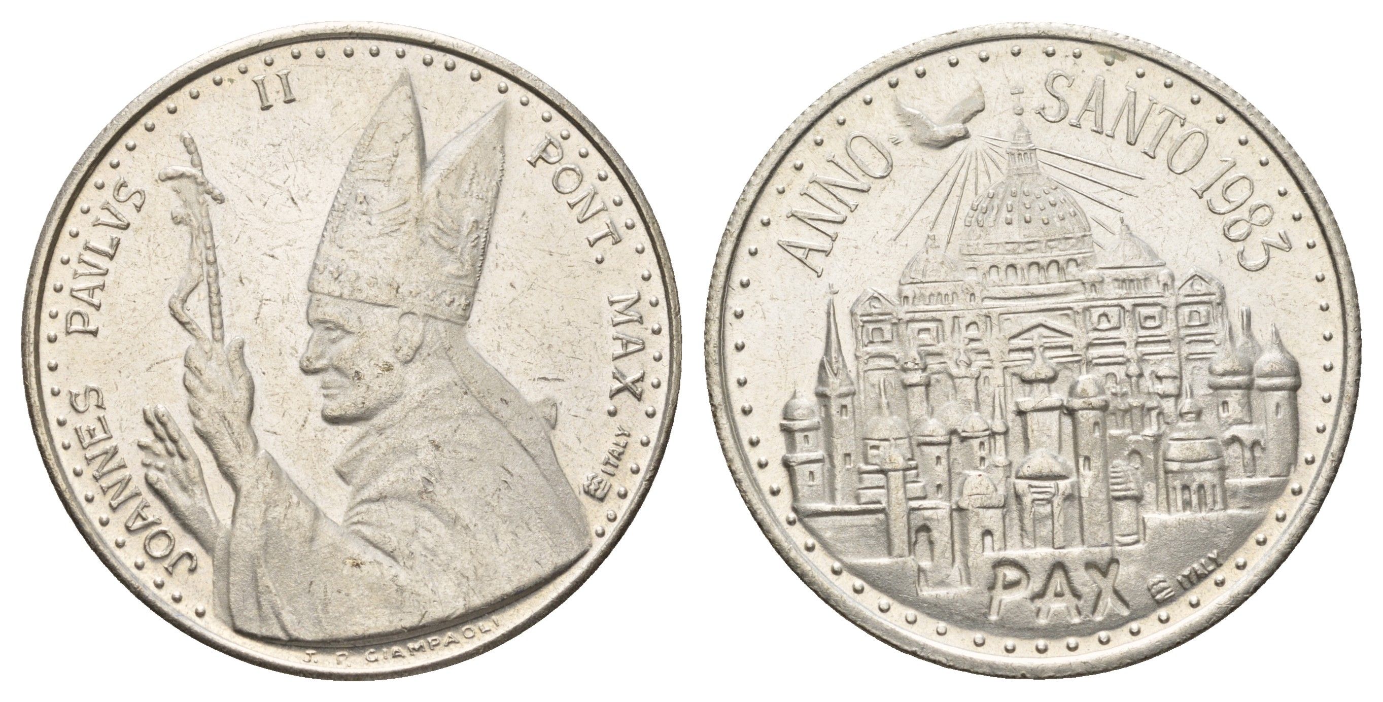 Ватикан медаль в честь пятилетия со дня избрание папой римским Иоанна Павла II 1983 Иоанн Павел II, диаметр 35 мм, вес 16 гр медно-никель плакированный серебро 4667-1231