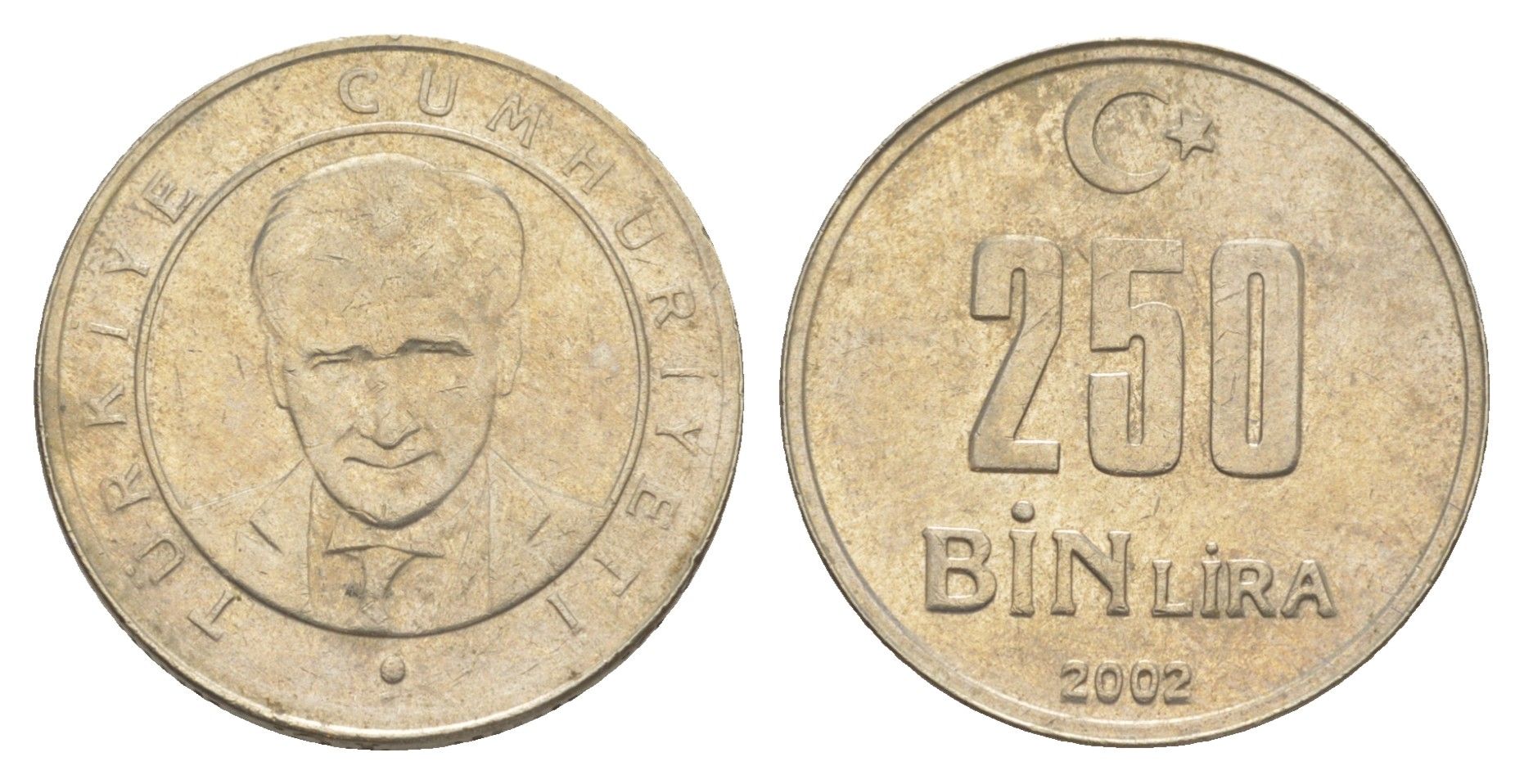 Турция 250000 лир 2002 Кемаль Ататюрк KM 1137 медь цинк никель 4648-1241