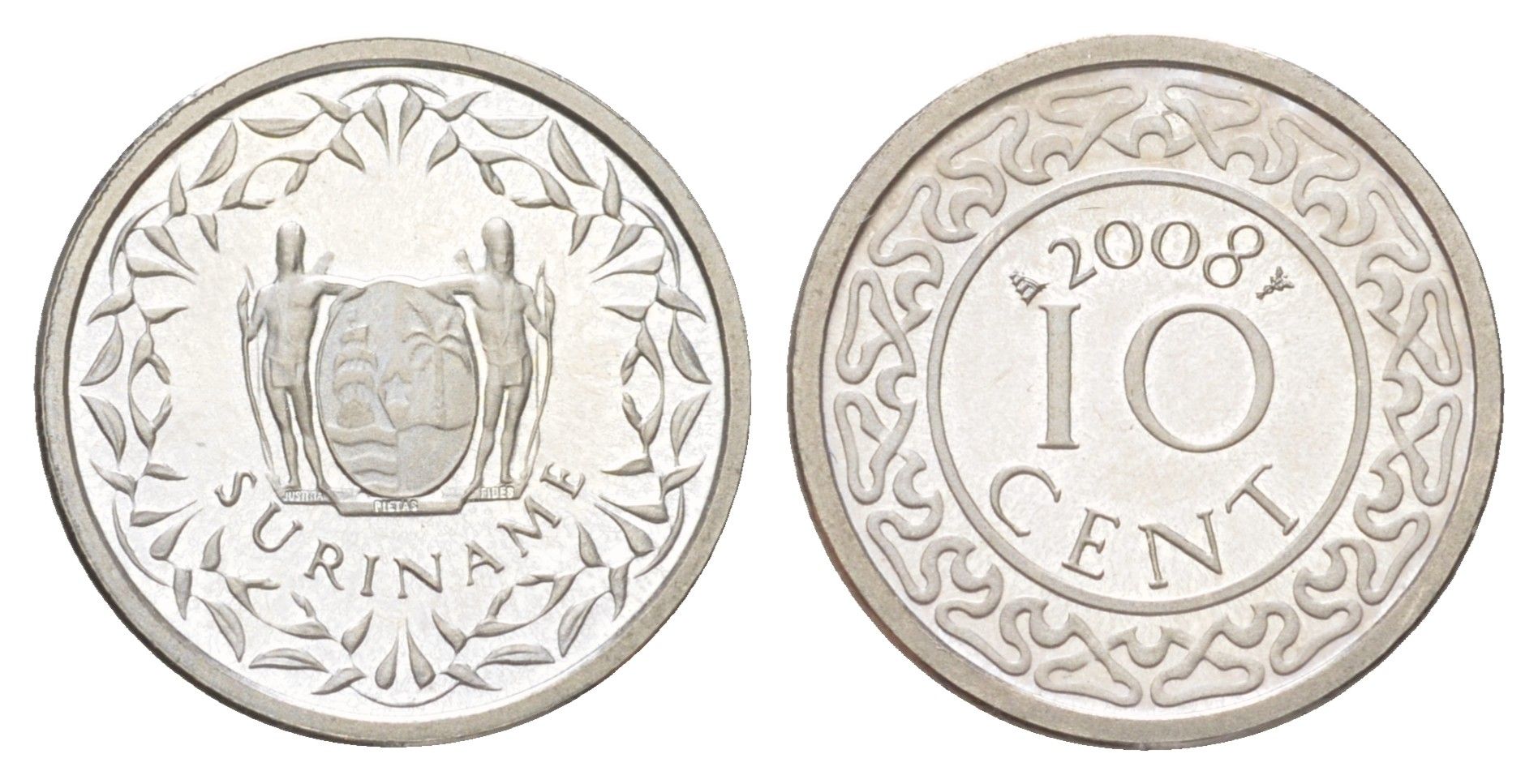 Суринам 10 центов 2008 тираж 1000 экземпляров KM 13a медно-никель BU 4625-338