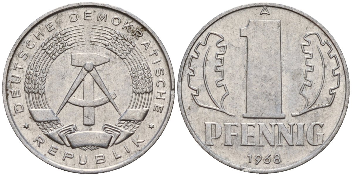 ГДР 1 пфенниг 1968 A KM 8.1 алюминий 99-428