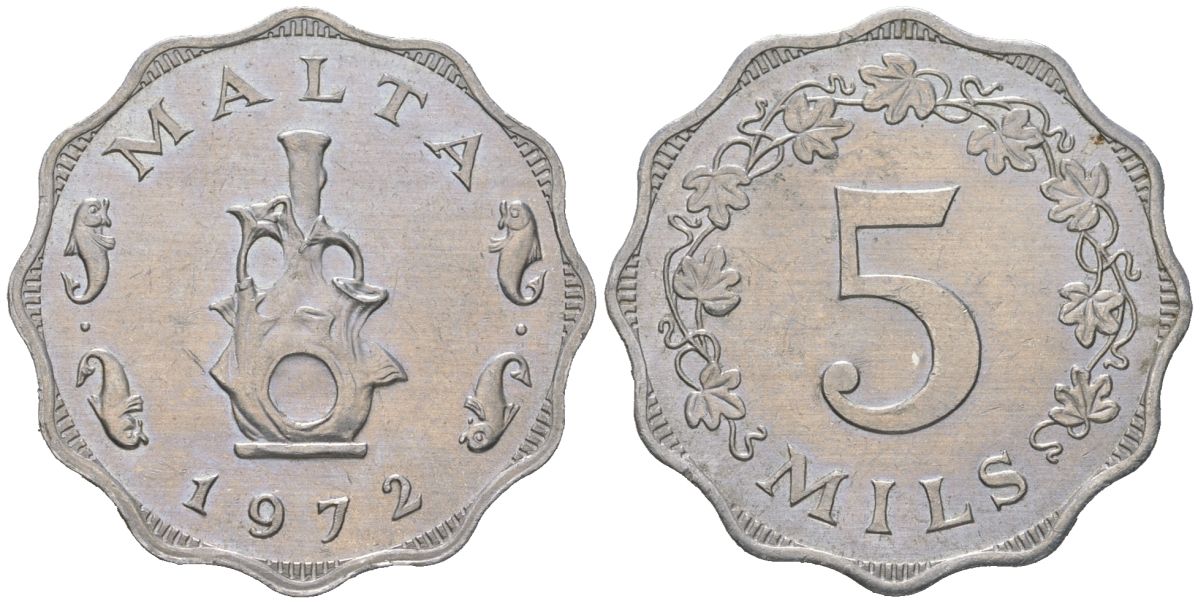 Мальта 5 милей 1972 KM 7 алюминий aUNC 4511-257