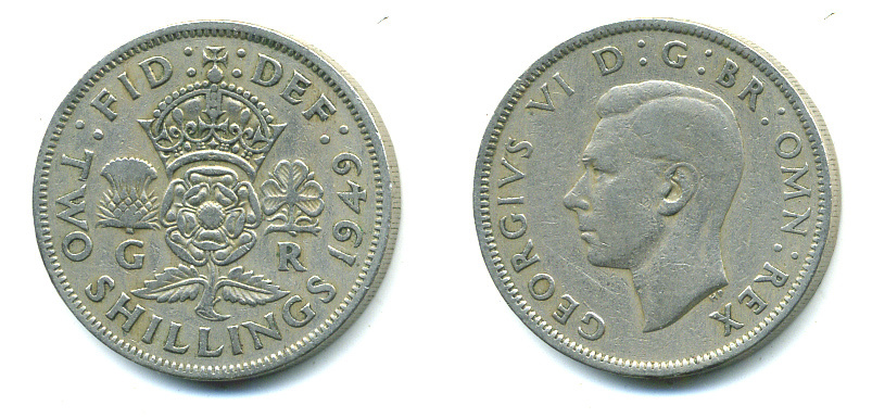 Великобритания 2 шиллинга (флорин) 1949 Георг VI (1936-1952) KM 878, Spink 4107 медно-никель 4383-832