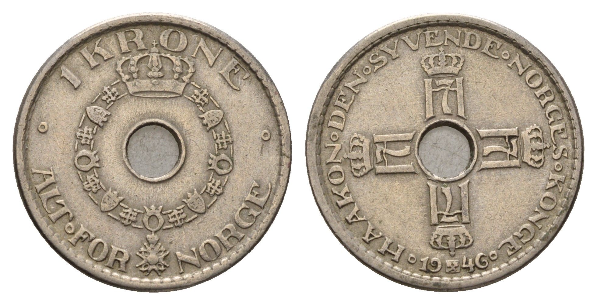 Норвегия 1 крона 1946 Хокон VII (1905-1957) KM 385 медно-никель 3336-527