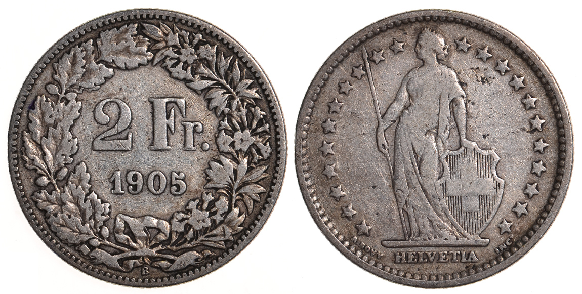 Швейцария 1/2 франка 1905 KM 21 серебро 59-421