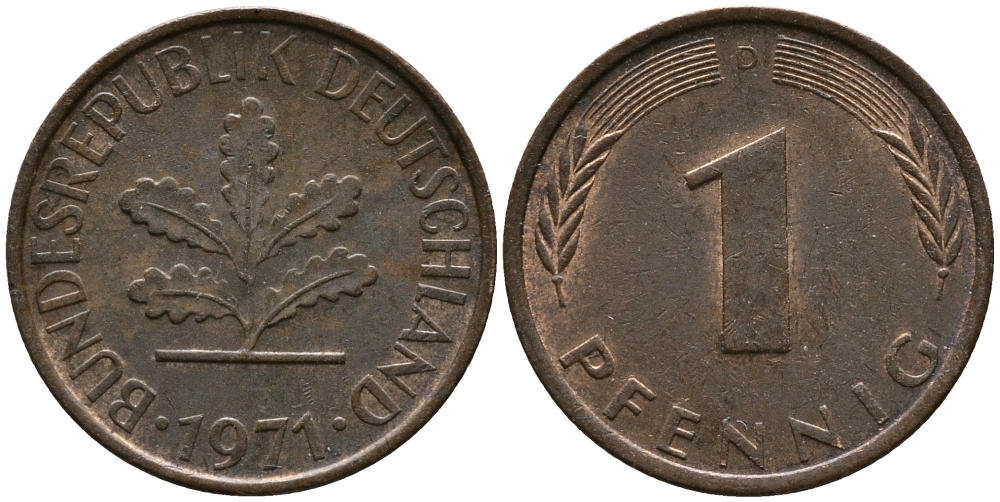ФРГ 1 пфенниг 1971 D KM 105, J.380 сталь плакированная медью 99-316