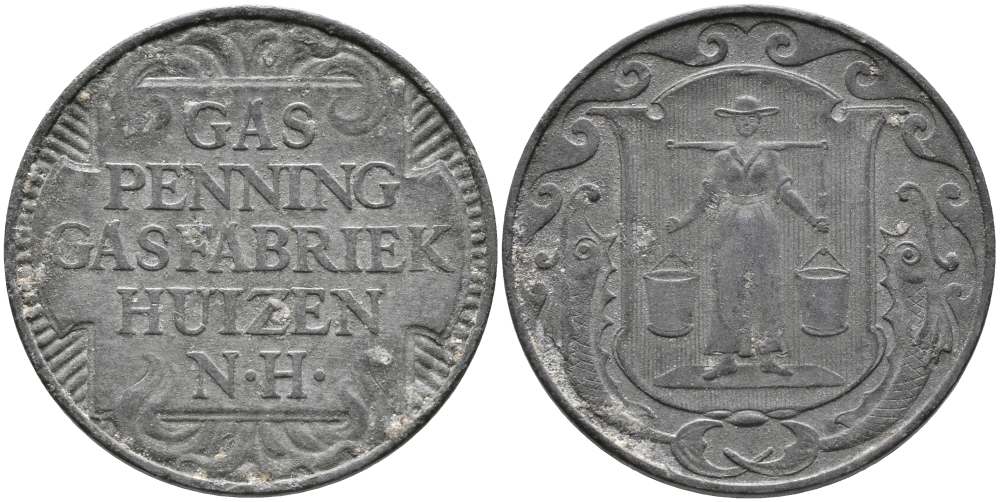 НИДЕРЛАНДЫ ЖЕТОН ND ХЁЙЗЕН ГАЗ ПФЕННИГ, ГАЗОВАЯ ФАБРИКА HUIZEN N.H., ДИАМЕТР 23,5 ММ. цинк 65-1052