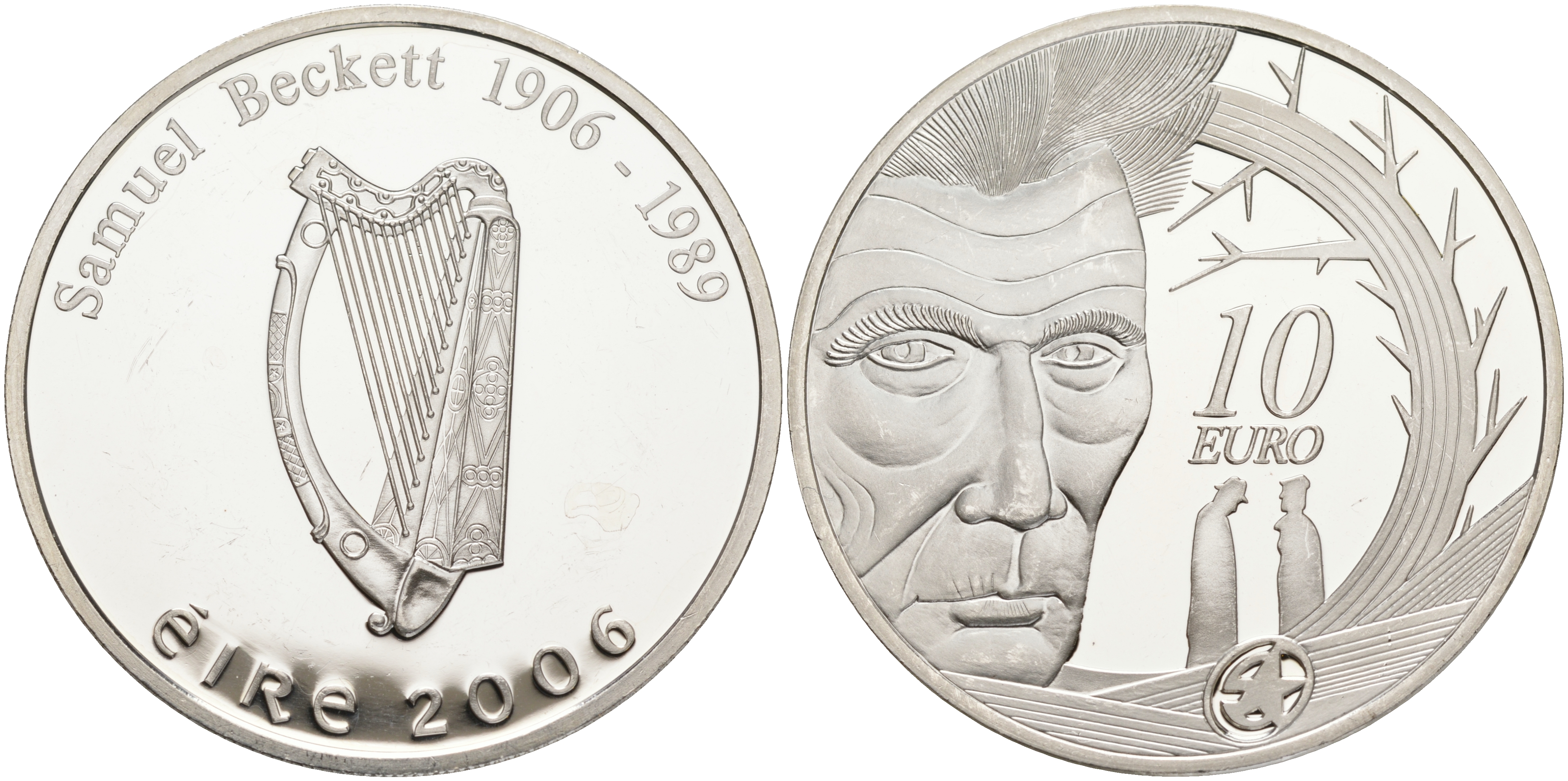 Ирландия 10 евро 2006 100 лет со дня рождения Сэмюэля Беккета, писатель, драматург, нобелевский лауреат KM 45 серебро PROOF 1091-9-43
