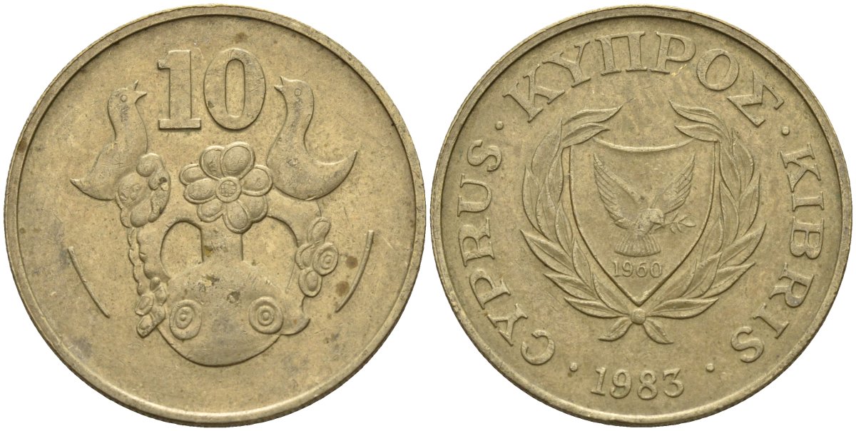 Кипр 10 центов 1983 KM 56.1 никель латунь 4141-1126