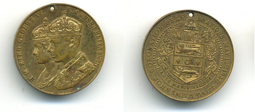 АНГЛИЯ МЕДАЛЬ 1937 НА КОРОНАЦИЮ латунь 6-3-40