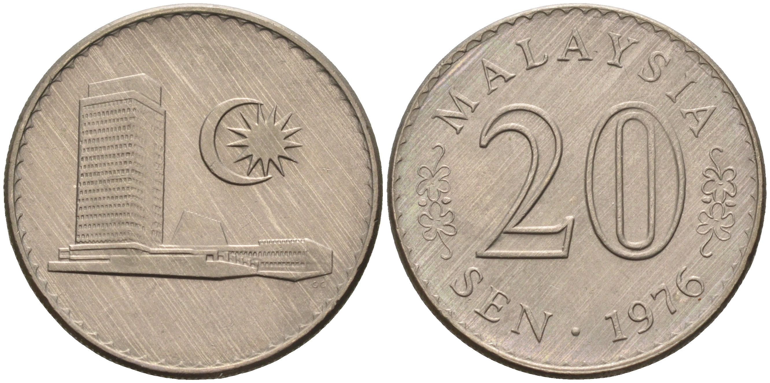 Малайзия 20 сенов 1976 здание Парламента KM 4 медно-никель UNC 4591-255