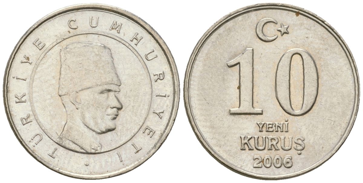 Турция 10 новых курушей 2006 KM 1166 медь цинк никель 4602-1124