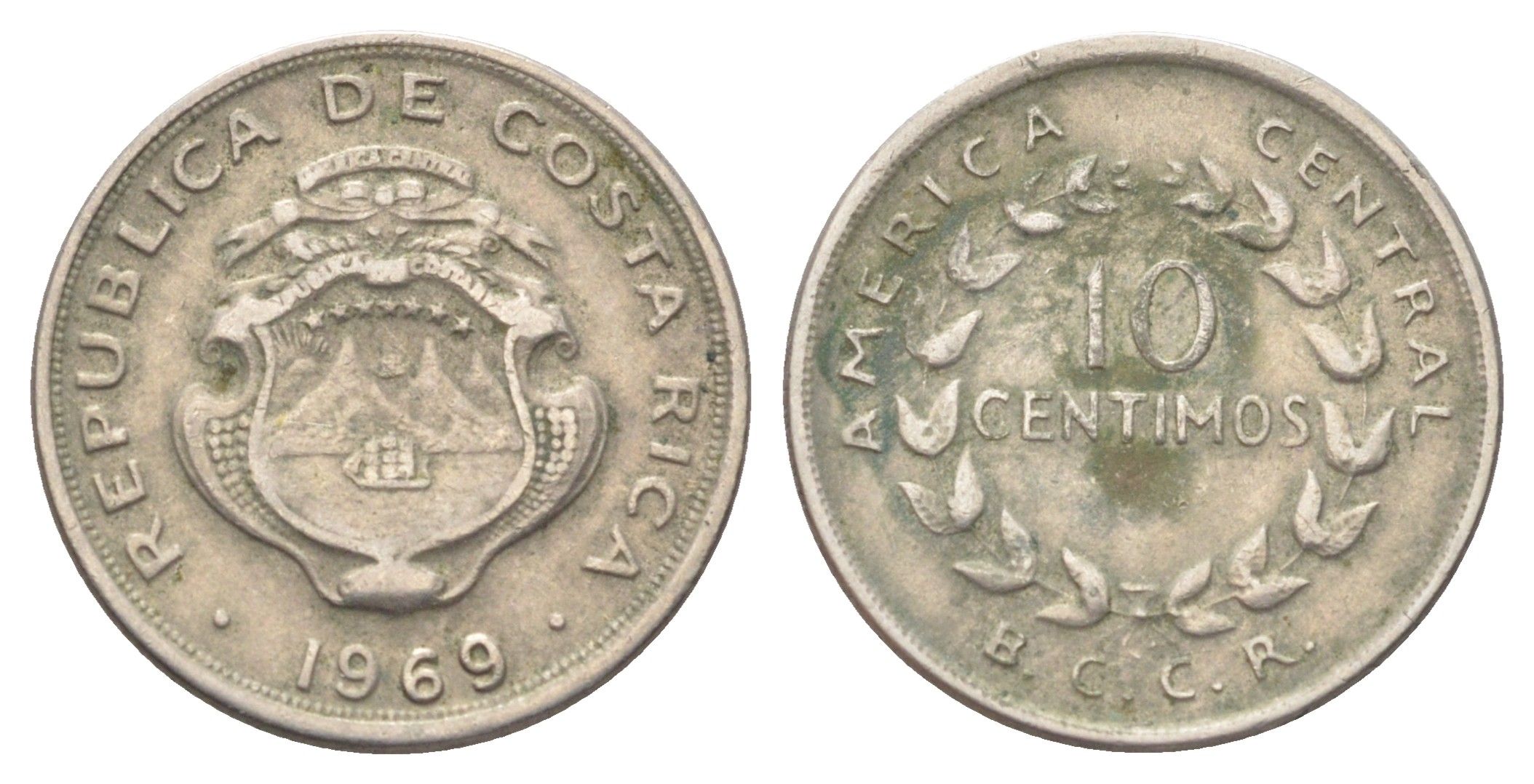 Коста-Рика 10 сентимо 1969 KM 185.2 медно-никель 4701-1014