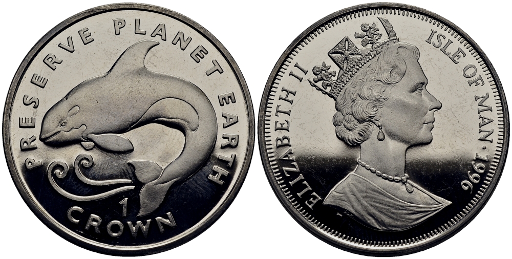Остров Мэн 1 крона 1996 серия сохраним планету земля, касатка КМ 585 медно-никель UNC M91-11