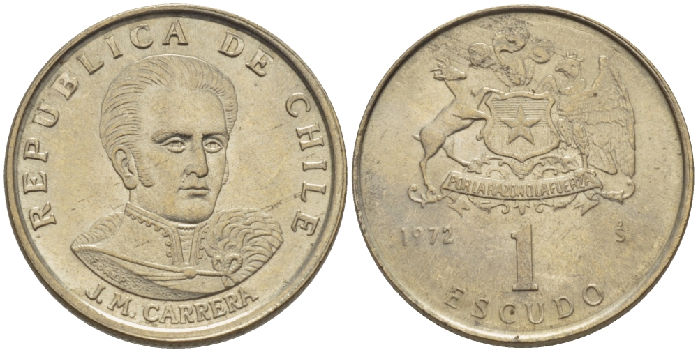 Чили 1 эскудо 1972 Хосе Мигель Каррера KM 197 медно-никель 4388-924