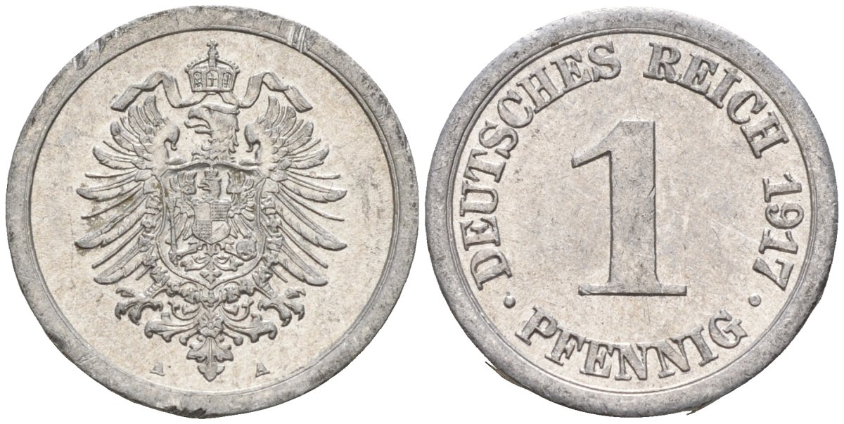 Германия 1 пфенниг 1917 A KM 24, J. 300, Weege 2 алюминий 4151-1229