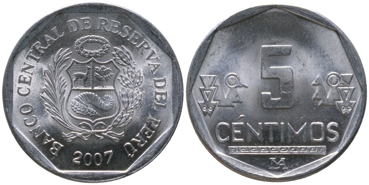 Перу 5 сентимо 2007 LIMA KM 304.4a алюминий UNC 4387-111