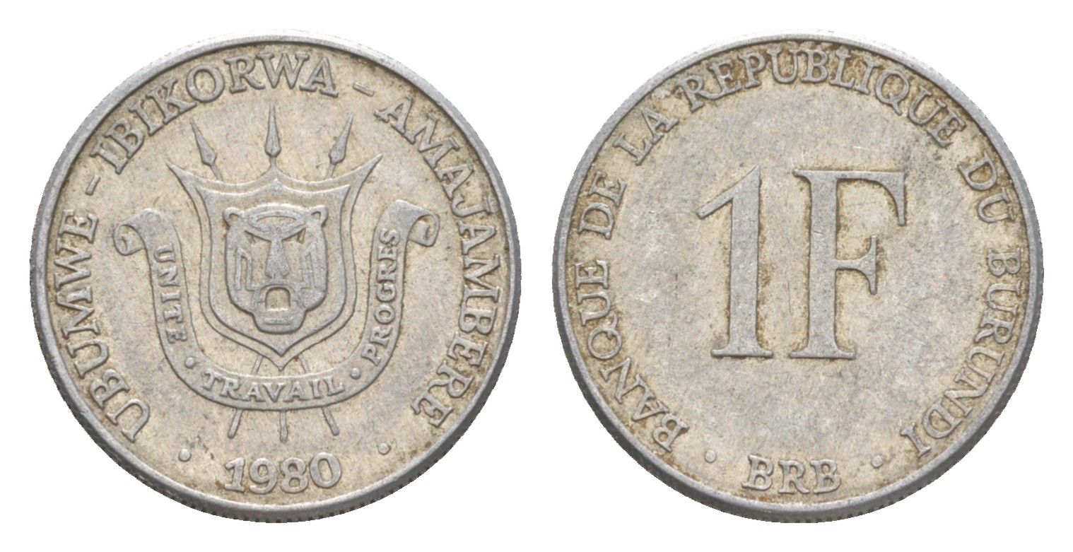 Бурунди 1 франк 1980 KM 19 алюминий 4649-436